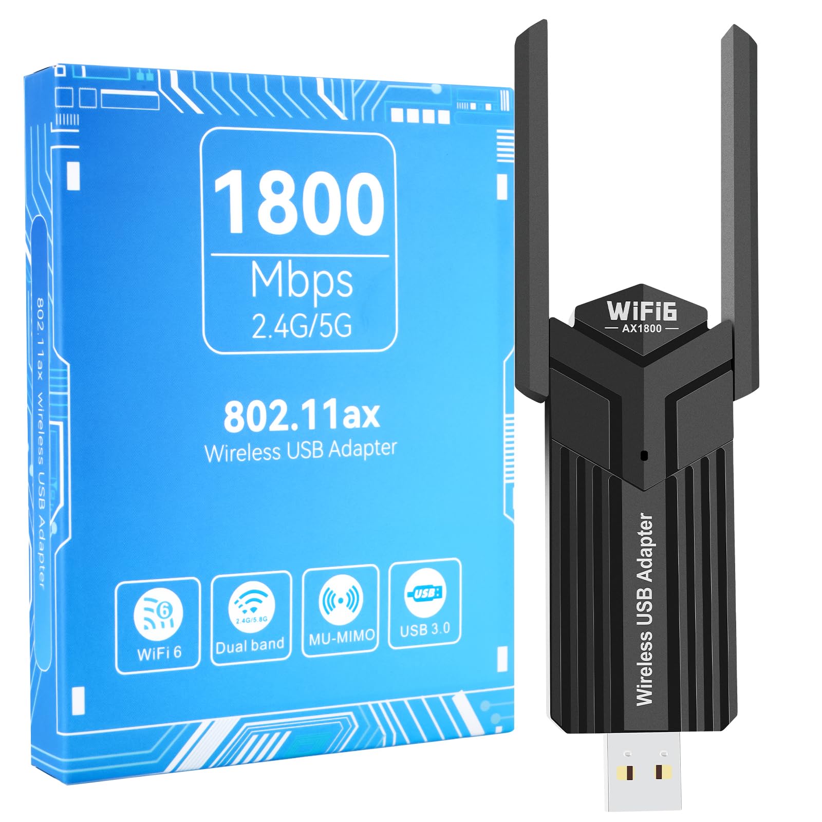 Vemfay USB Wifi per PC, AX1800 WiFi 6 Chiavetta Wifi per PC Fisso Dual Band 5Ghz 2,4 Ghz Adattatore Wifi USB Chiavetta Internet Dongle Wifi Supporta Windows 10/11, MU-MIMO, WPA3