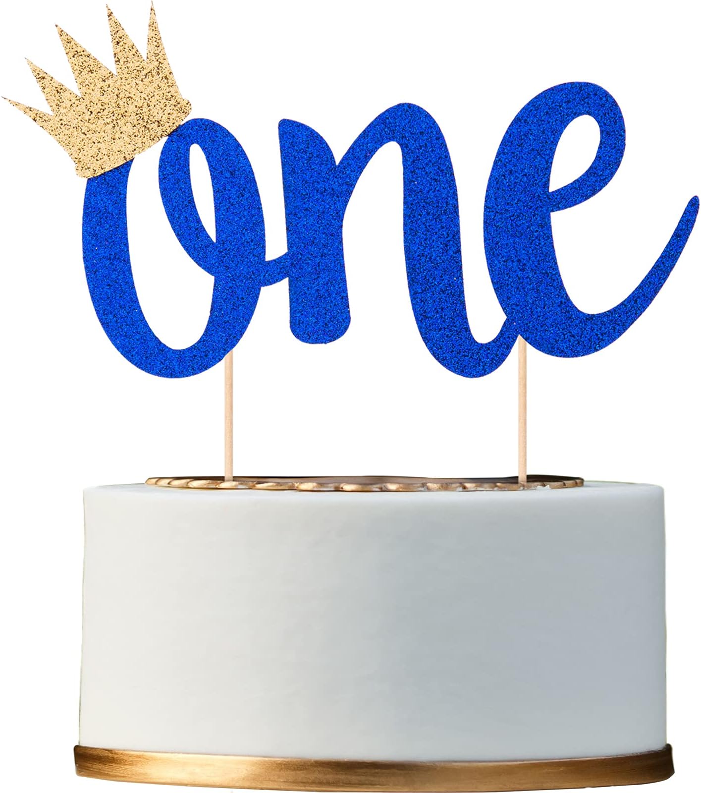 Double Sided One Cake Topper for 1st birthday boy, Royal Blue First Birthday Cake Topper for Boys, Baby Boy One Year Old 1st Birthday Decorations