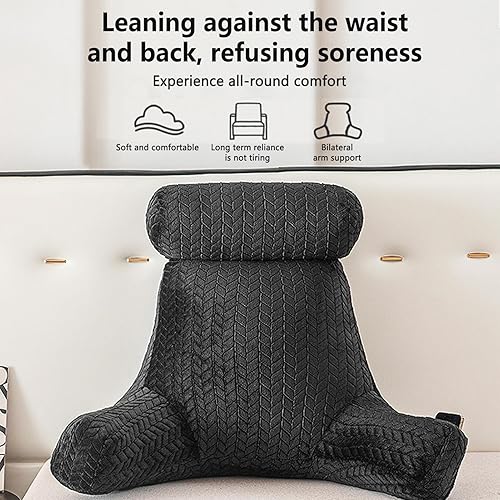 Miniatura 3 de Almohada de espalda para cama sentada, almohada de lectura con brazos, soporte lumbar y de brazo en cama, silla, sofá y suelo, almohada de espalda
