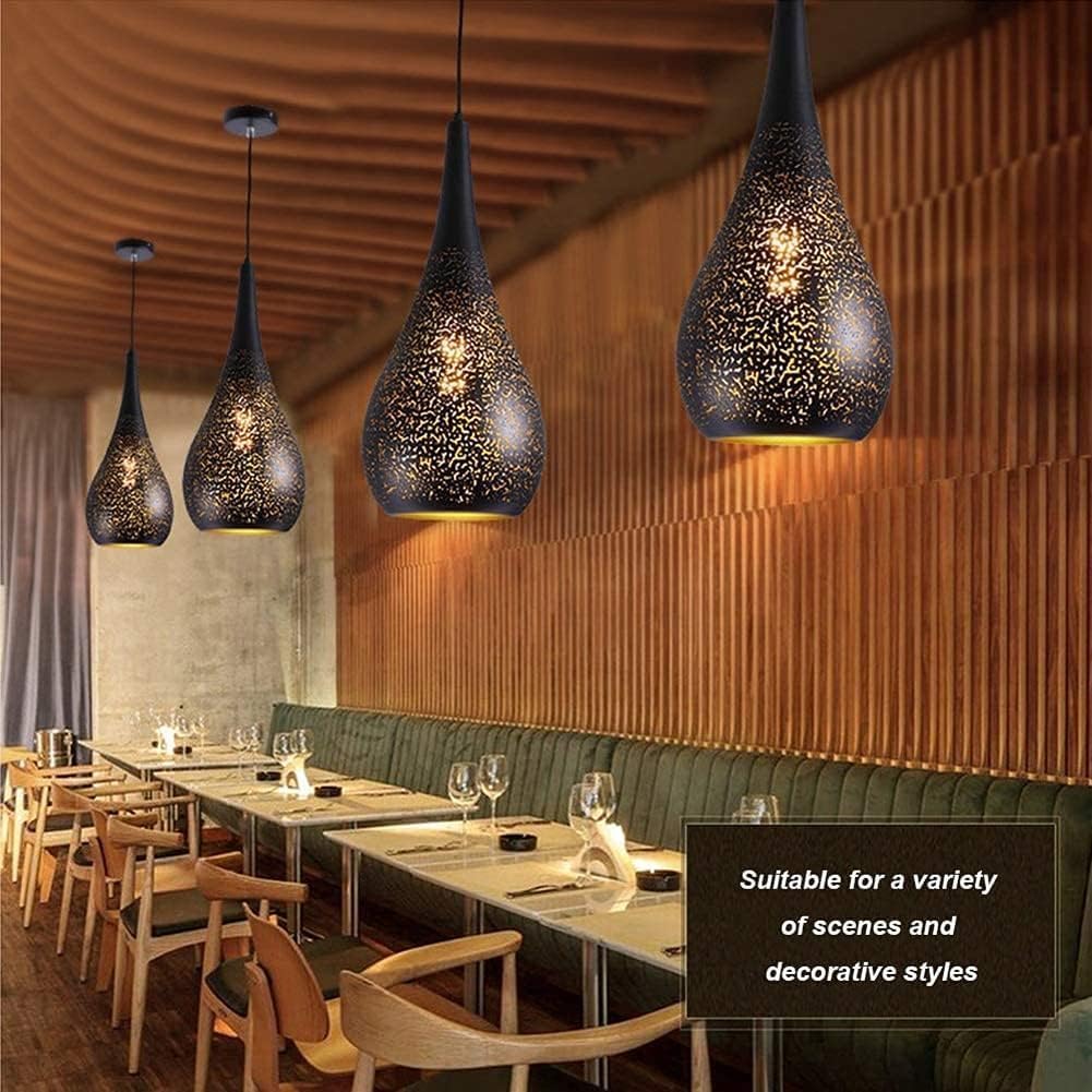 Black Moroccan Pendant Light Fixture Mosaic Turkish Lamp Antique Retro Vintage Hanging Ceiling Light Metal Iron Long Linear Industrial Chandelier for Dining Room Restaurant Cafe Bar