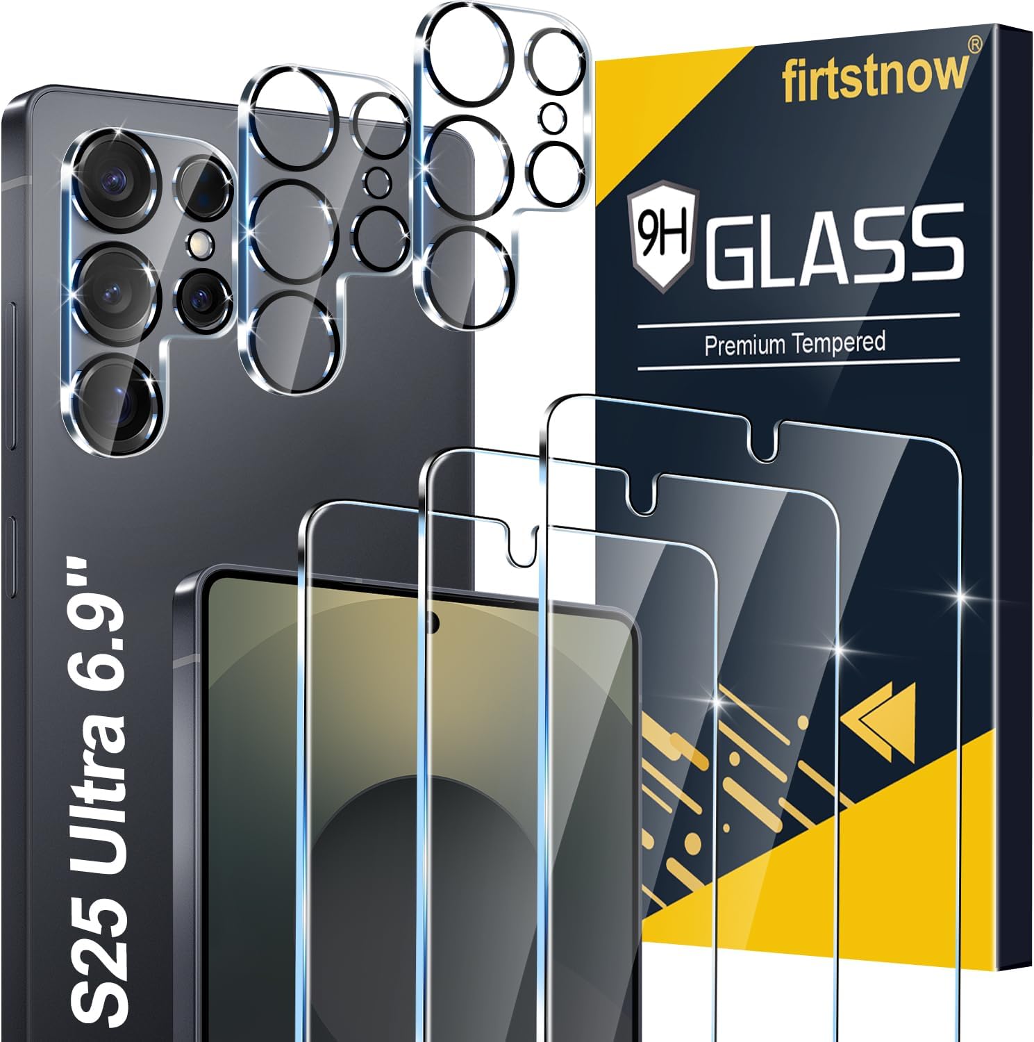 3 Pack Glass Screen Protector for Samsung Galaxy S25 Ultra 6.9 Inch with 3 Pack Camera Lens Protector, 9H Tempered Glass