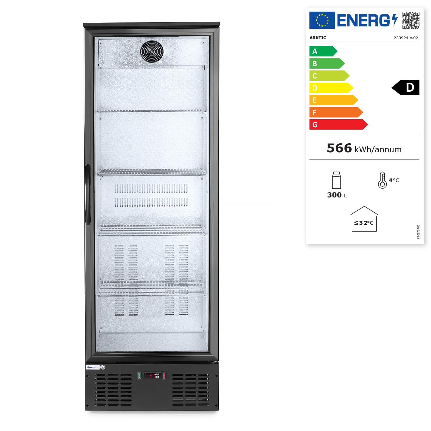 HENDI Refrigerador para bebidas Arktic, botellero vertical de bar, 1 puerta, 243L, 0–10°C, 220V, 195W, 600x530x(H) 1820mm, acero con recubrimiento en polvo negro
