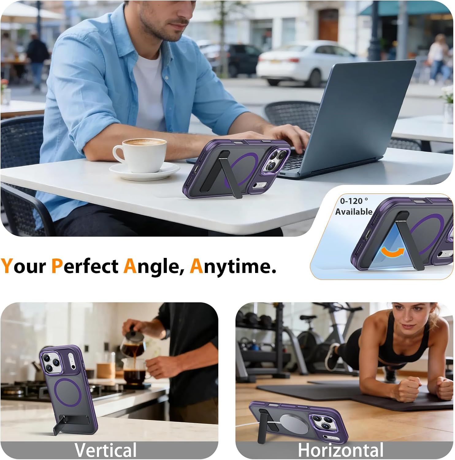 MALEWOLF Magnetic for iPhone 17 Pro Case with Stand, Compatible with Magsafe, Shockproof Protective Phone Case, Slim Color Hybrid Cover with Non-Slip Grip for iPhone 17 Pro (Dark Purple)