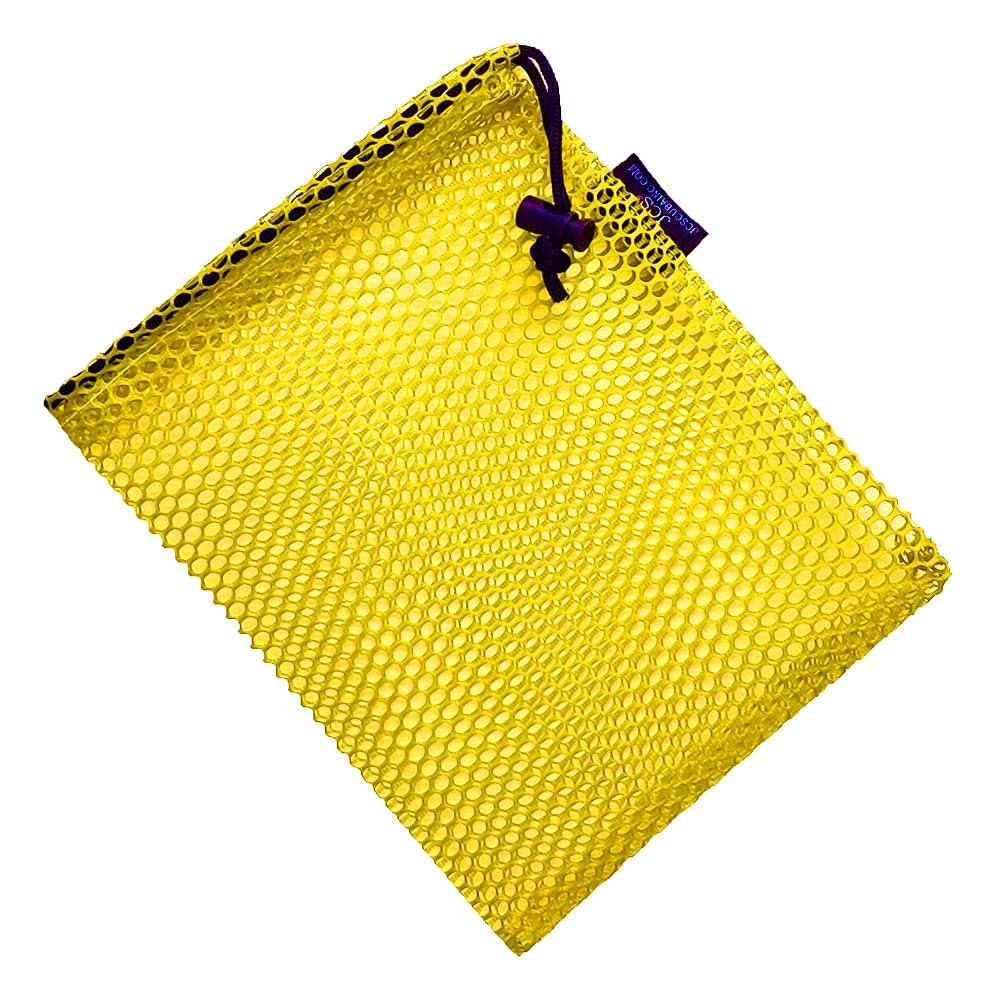 JCS 8x10 Nylon Drawstring Mesh Bag. Durable, Breathable Storage w/Barrel Lock for Shellfish, Fishing and Dive Gear, Yellow
