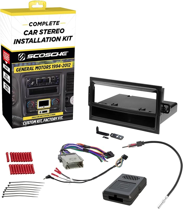 Kit de instalação para rádio Single DIN Scosche GM0312SDCS para veículos General Motors selecionados de 1994 a 2012 – Com bolso