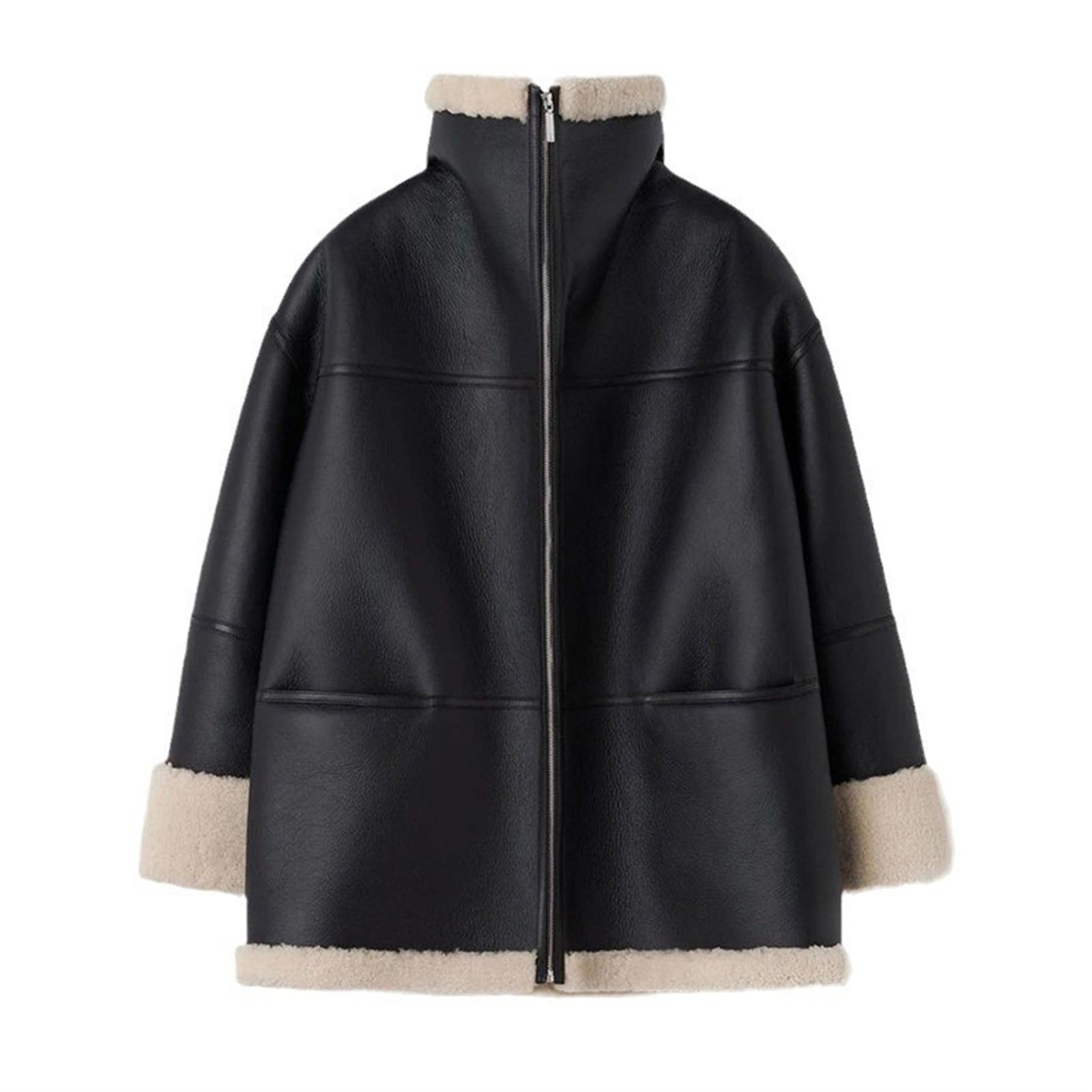 Manteaux en peau lainée pour femmes, blouson aviateur en fausse peau lainée pour femmes, manteau d'hiver doublé sherpa