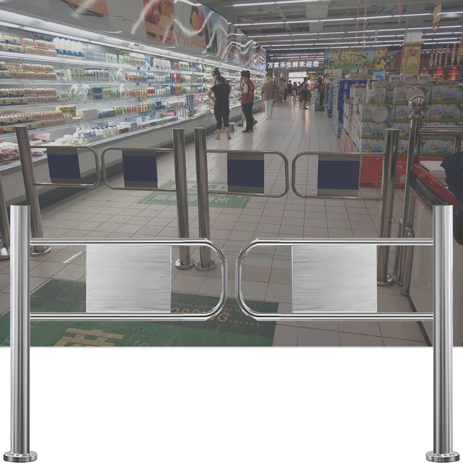 1-way Safety Swing Door Spring-loaded Automatic Closing Gate for Supermarket Warehouse Mall Entrance