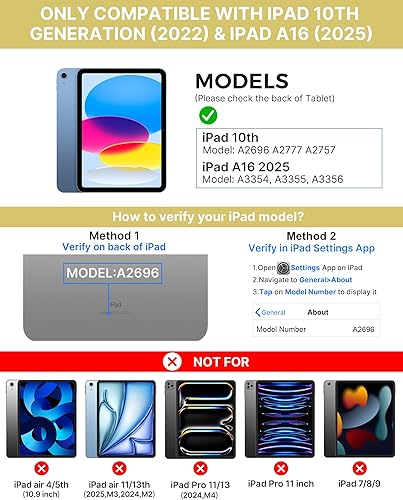 Miniatura 23 de typecase Funda táctil para iPad de 10ª generación con teclado (10.9 pulgadas, 2022) y iPad A16 (11ª generación, 2025) – Rotación de 360°, Verde