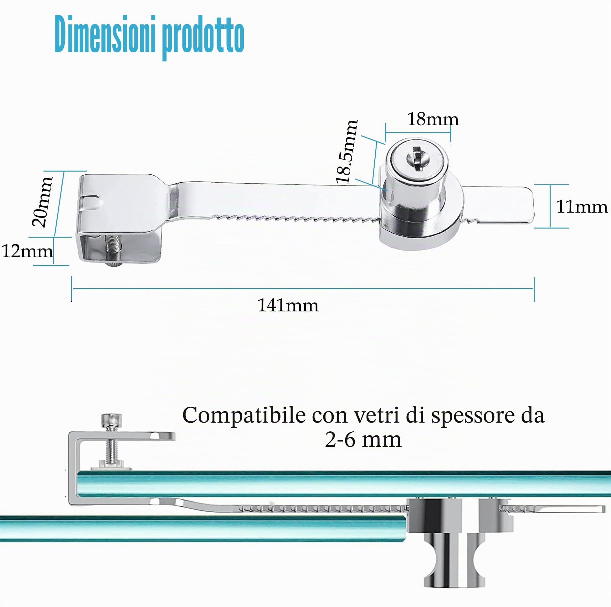 Serrature per seghe a lama scorrevole con chiave, per porte in vetro, rettili, terrari, vetrine, vetrine, armadietti, serrature per porte in vetro, 2 pezzi