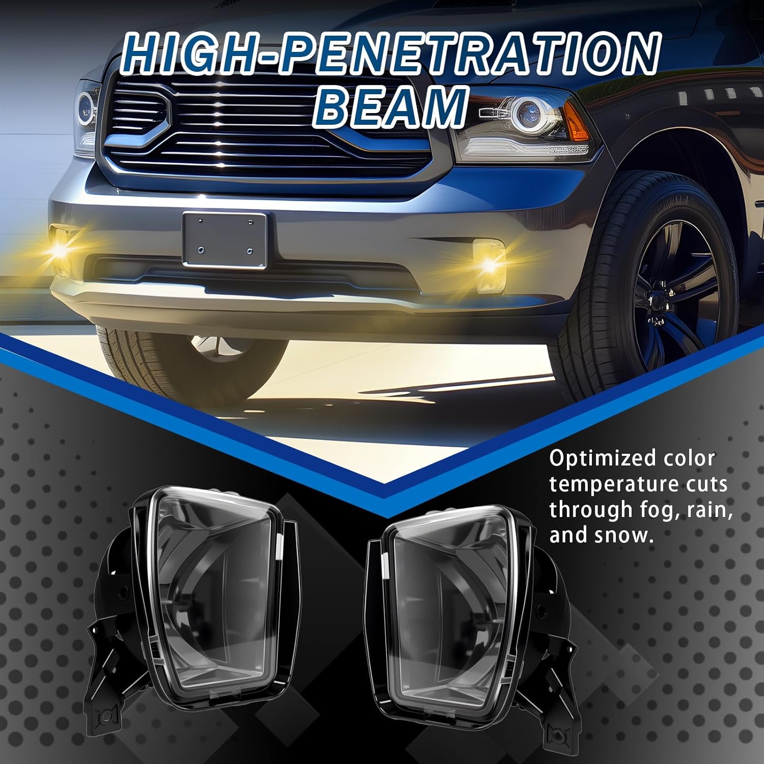 Shocklight Fog Lights Compatible With 2013-2018 Ram 1500 & 2019-2021 Ram 1500 Classic Pickup Truck, A Pair of Front Bumper Driving Lamps with Smoked Lens