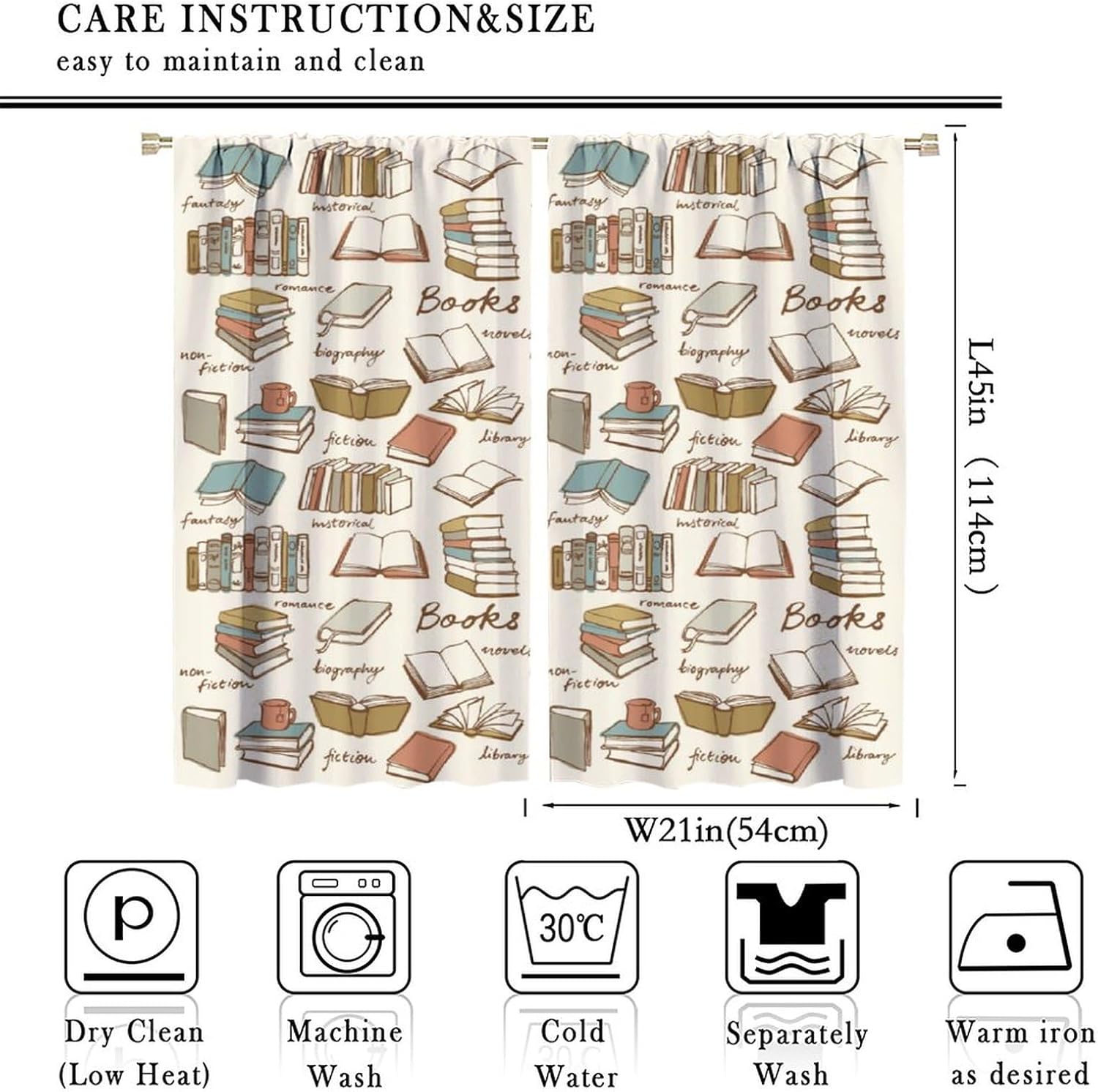 YCness Bookshelf Curtains, Vintage Library with Books Window Treatments for Kids Bedroom, Wooden Wooden Antique Bookcase Drapes 2 Panel Sets,52x84 Inch, Style-5