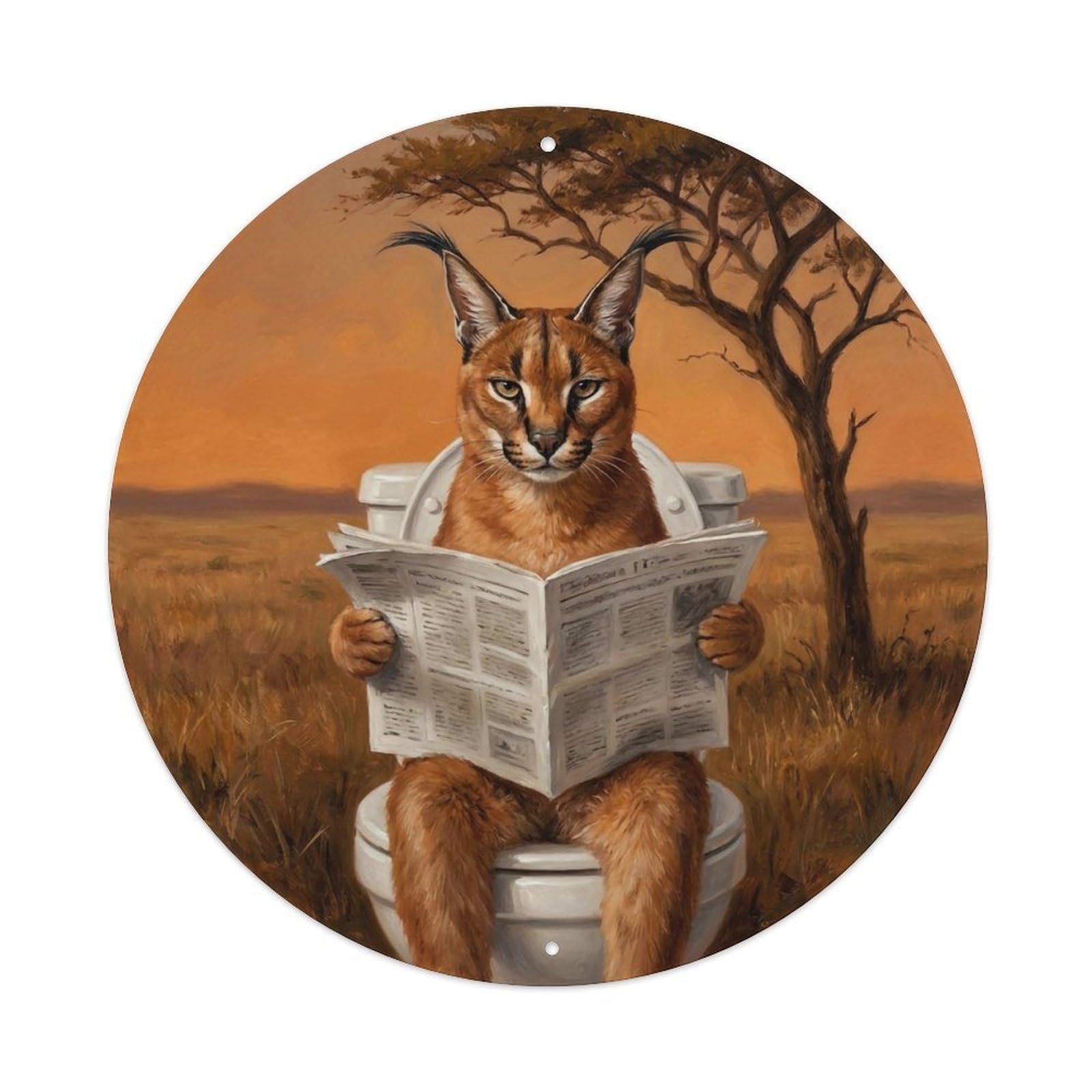 Caracal On Toilet Humorous Bathroom Dry Acacia Dusk Metal Tin Sign