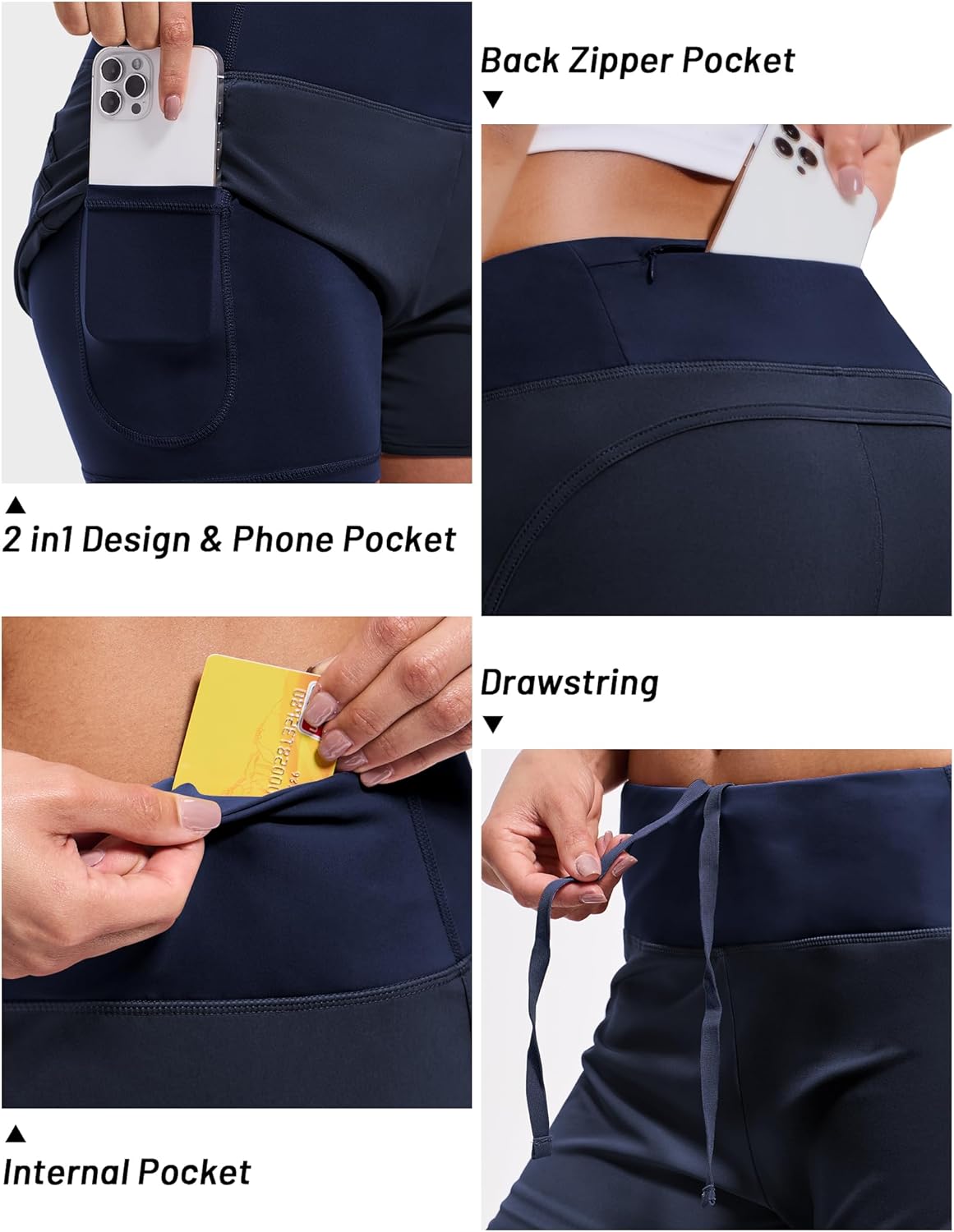 MIER Women's 2 in 1 Running Shorts Athletic High Waisted Workout Tennis Gym Shorts with Liner Zipper Pocket 3" - Image 3