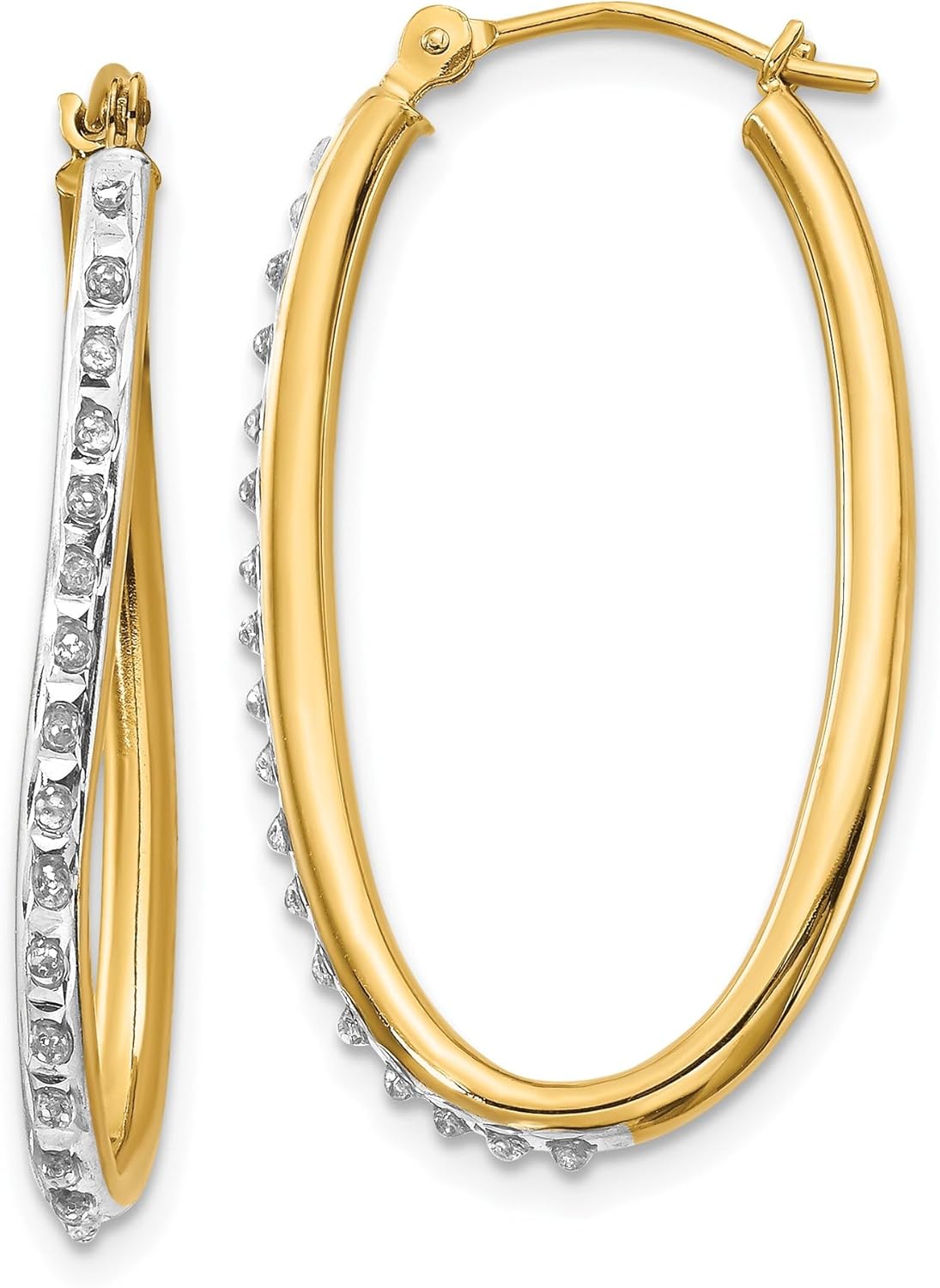 Diamond2Deal 14k Yellow Gold Diamond Oval Twist Hoop Earrings, 0.01Ct (L- 1.22 in, W- 0.08 in)