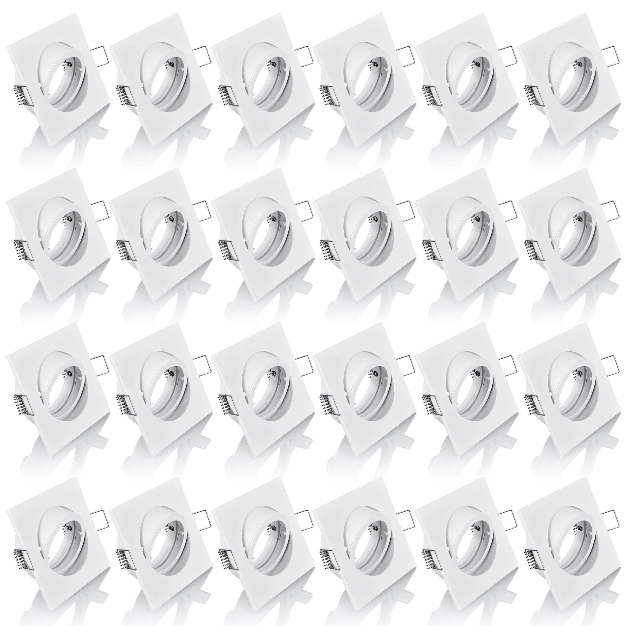 20x MAXKOMFORT Einbaustrahler IP20 mit GU10 Fassung ECKIG weiß schwenkbar Einbauspot Einbauleuchte Rahmen Rostfrei Deckenspot Strahler Spot 5050S