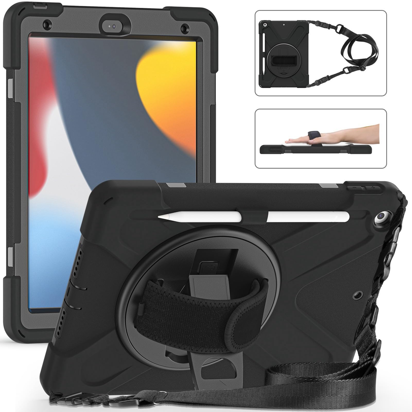 DAUZ Estuche para Tableta Soporte Giratorio de 360 ​​​​Grados Ajuste Prueba de Golpes Práctico Estuche para Teclado de Tableta Anticaída (Negro)