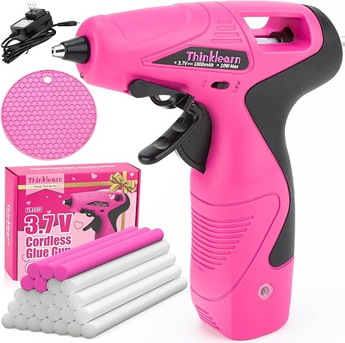 Pistola de pegamento caliente inalámbrica con soporte, juego de mini pistola de pegamento rosa de 4 V con 25 barras de pegamento premium, batería
