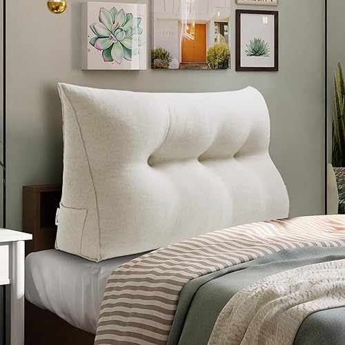Vista 57 de WOWMAX Almohada de cabecera tamaño Queen Triangular Almohada de cuña para cabecero, almohada grande para cama con funda extraíble, 85% lino 15%