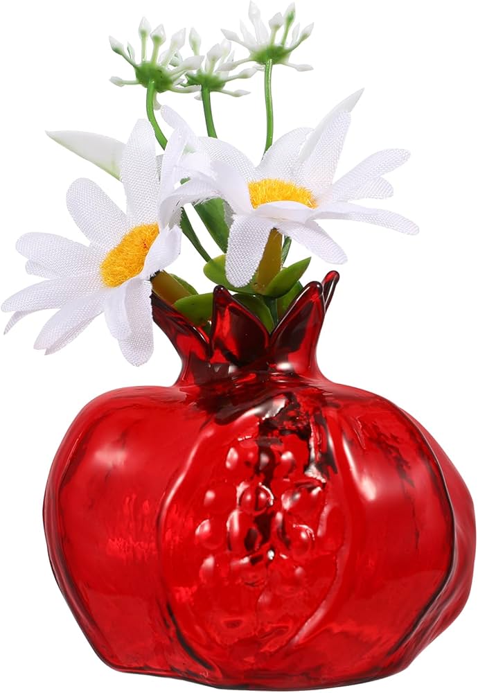 赤いガラス フラワーベース 装飾付き