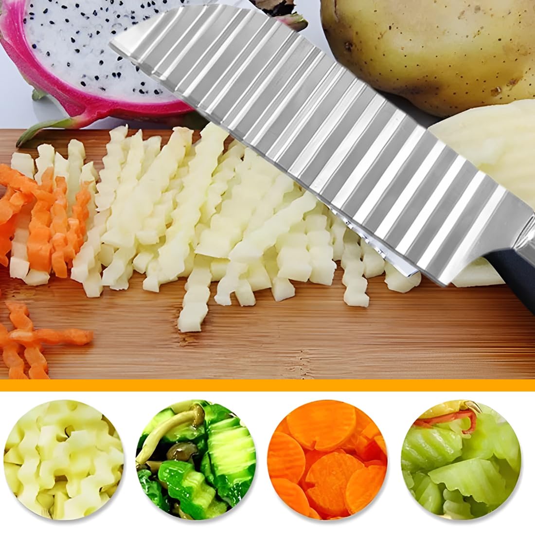 2 Coltelli Tagliapatate Ondulati – In Acciaio Inox, Per Patatine Fritte E Verdure - 3
