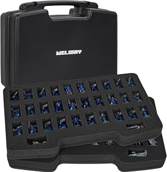 Miniature Figure Storage & Carrying Case, 64 Slot Hard Shell Figurine Minature Carrying Case with 2 Customizable Foam Layers for Large Miniatures