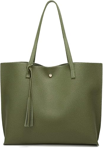 Dreubea - Bolso de piel sintética suave de mujer, para usar sobre el hombro, de gran capacidad, bolsa con borlas