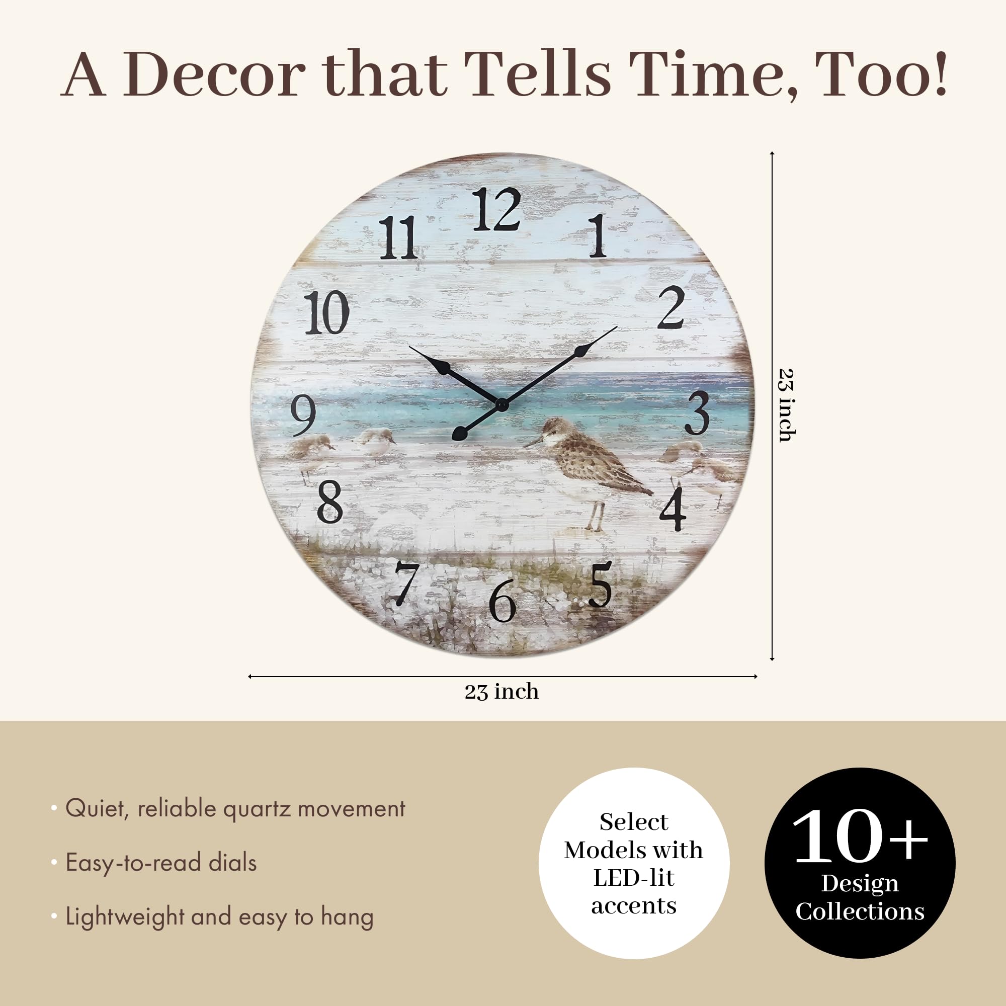 Youngs Inc Wood Sand Piper - Reloj Grande, Multicolor