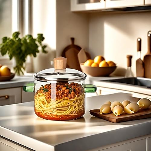 Miniatura 8 de 2 cacerolas de vidrio con tapa, olla de vidrio borosilicato resistente al calor, olla transparente duradera para sopa, pasta, fideos, comida para