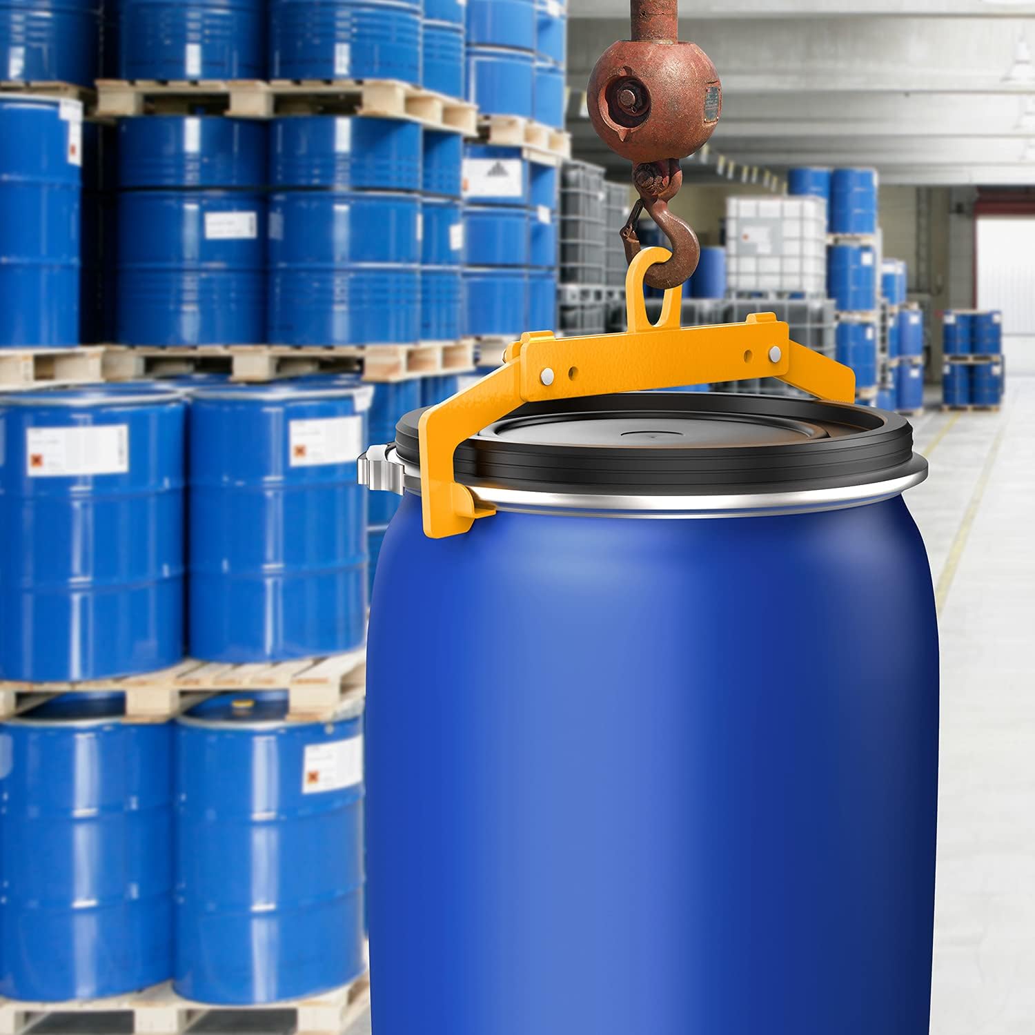 Vertical Drum Clamp - Lifter for 55 Gallon Steel & Plastic Drums - One Clamp Fits All - 1100 Lbs Capacity