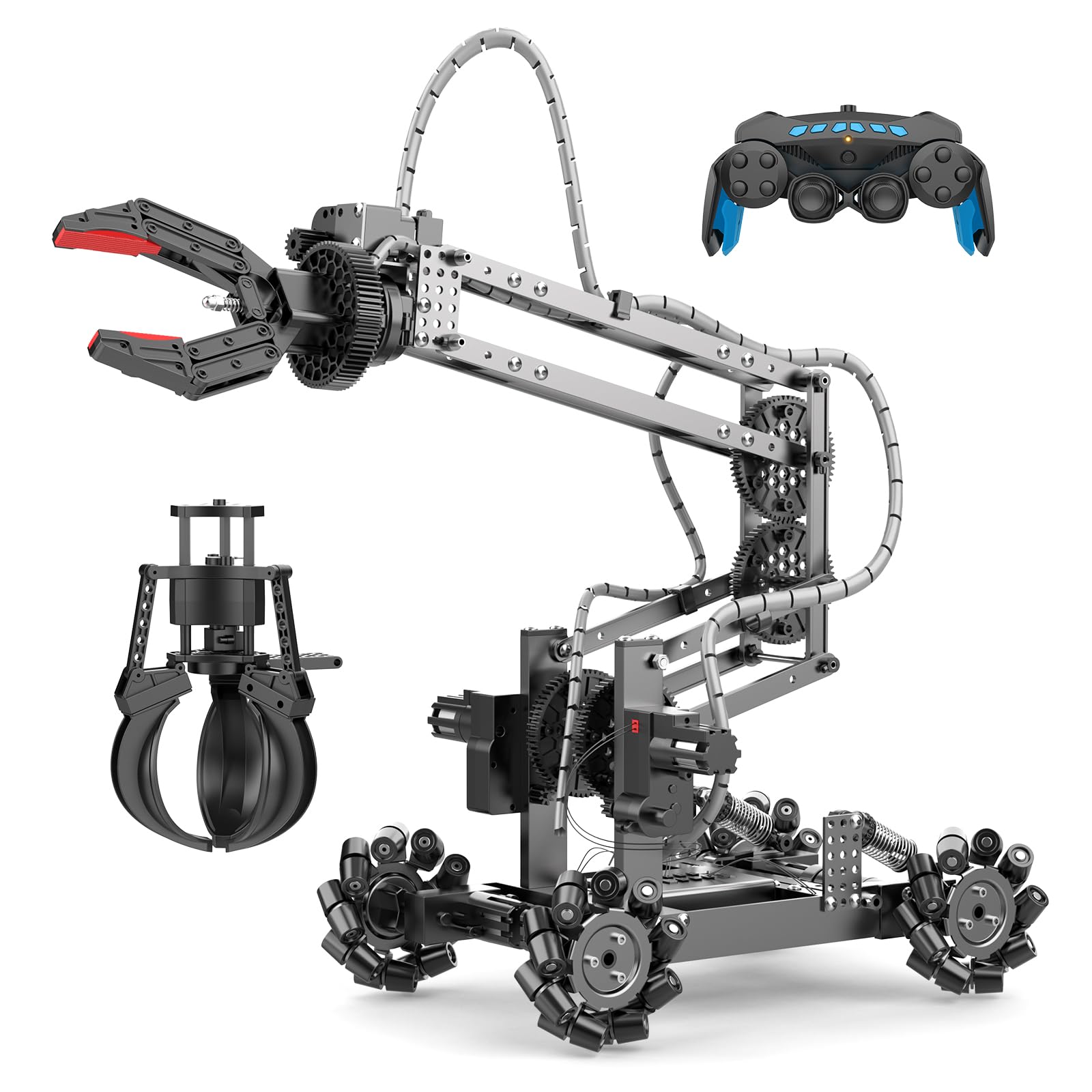 Robot Arm Kit Toys, Flexible Remote Control Robotic Arm with 360° Gripper and Wheels, 2 in 1 Science Kit Best Bithday Gifts for Kids Adults, No Assembly Required (with Gift)