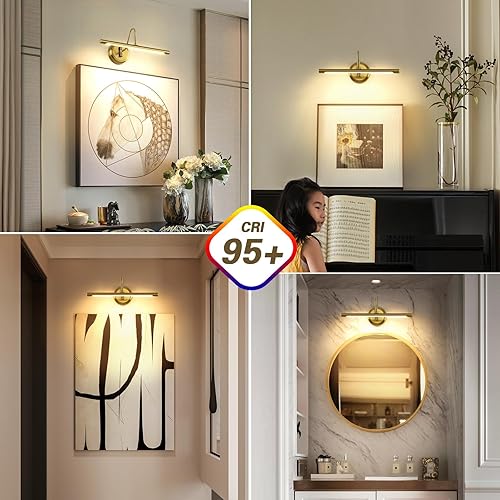 Miniatura 5 de Moderna luz LED con cable, 16.5 pulgadas regulable galería arte luz con cabezal de lámpara giratorio de 270, aplique de pared de latón para
