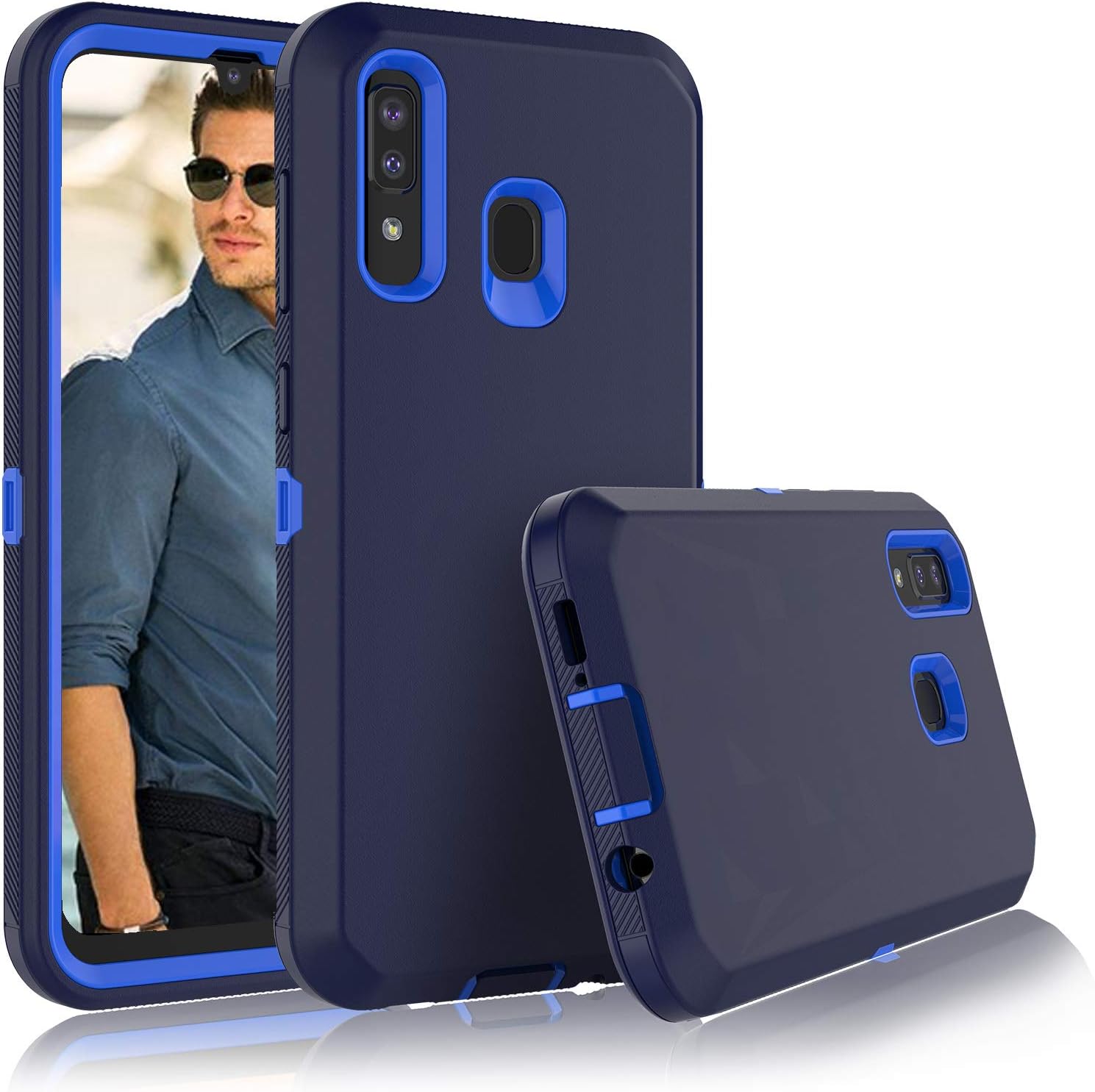 for Samsung Galaxy A20, A50 Case, Shockproof Heavy Duty Armor Hard Plastic & Shock Absorption Rubber Rugged Bumper Hybrid Cover Case for Samsung Galaxy A30 A50S A30S,Navy Blue