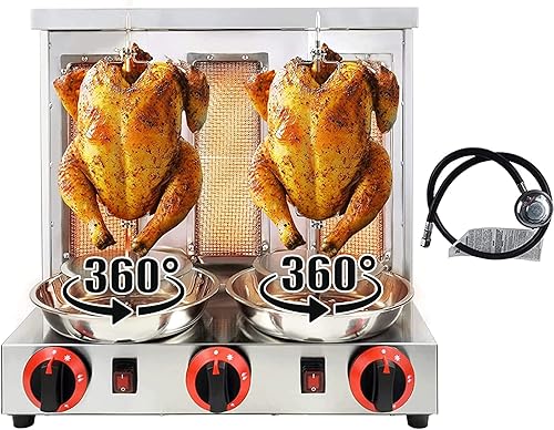 Miniatura 9 de Máquina Shawarma XGN Parrilla de Kebab Vertical Asador Giratorio con 3 Quemadores y 2 Espetos Giratorios Automáticos para Rosticería de Carne, Asado
