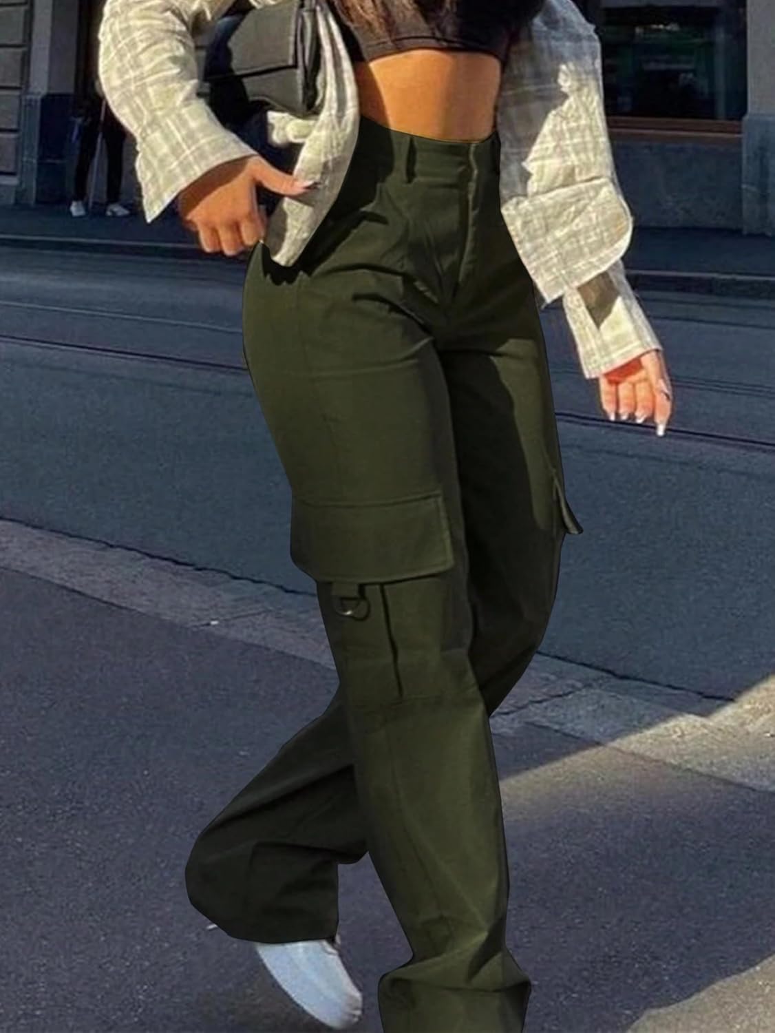 Cargo Pants for Women High Waisted Baggy Wide Leg Stretchy Y2K Streetwear Black Cargo Pants Women with Pockets - Image 4