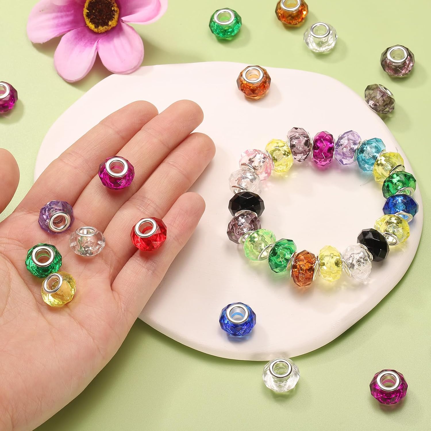 HARFINGTON 50Pcs 14mm Large Hole Acrylic Beads Blue European Loose Round Faceted Rhinestone Craft Bead for DIY Bracelet Necklace Jewelry Making - Image 4