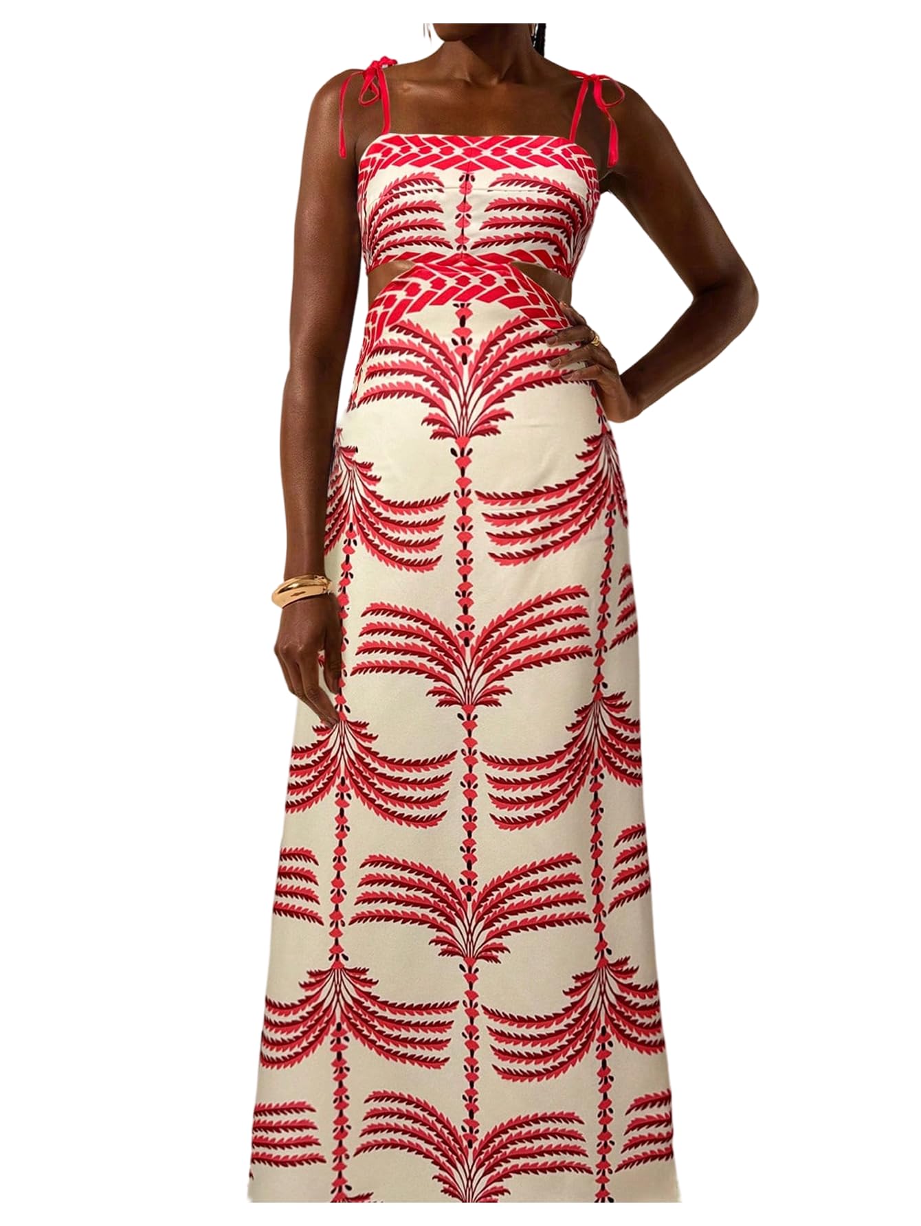 SOLY HUX Women's Summer Maxi Dress Tropical Cut Out Backless Cami Sundress