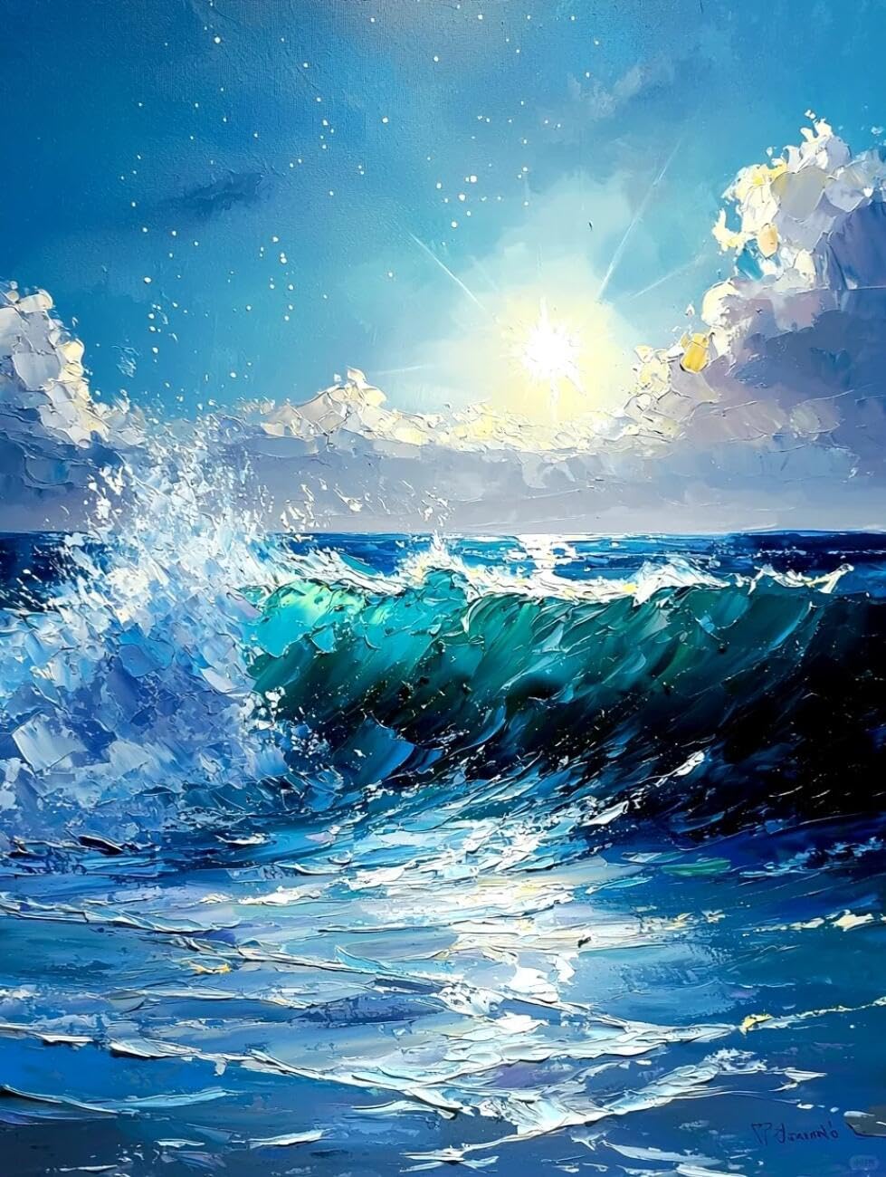 Henypt Cross Stitch Kits Oil Painting of the sea Landscape DIY Embroidery Kit for Beginners The Elderly with Accessories Home & Leisure/Gifts 14CT 40x50cm