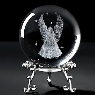 MAIBAOTA Angel Gifts for Women 3D Crystal Guardian Angel Figurines 60mm Glass Ball Paperweight with Stand Minimalist Luxury Modern Table Decor