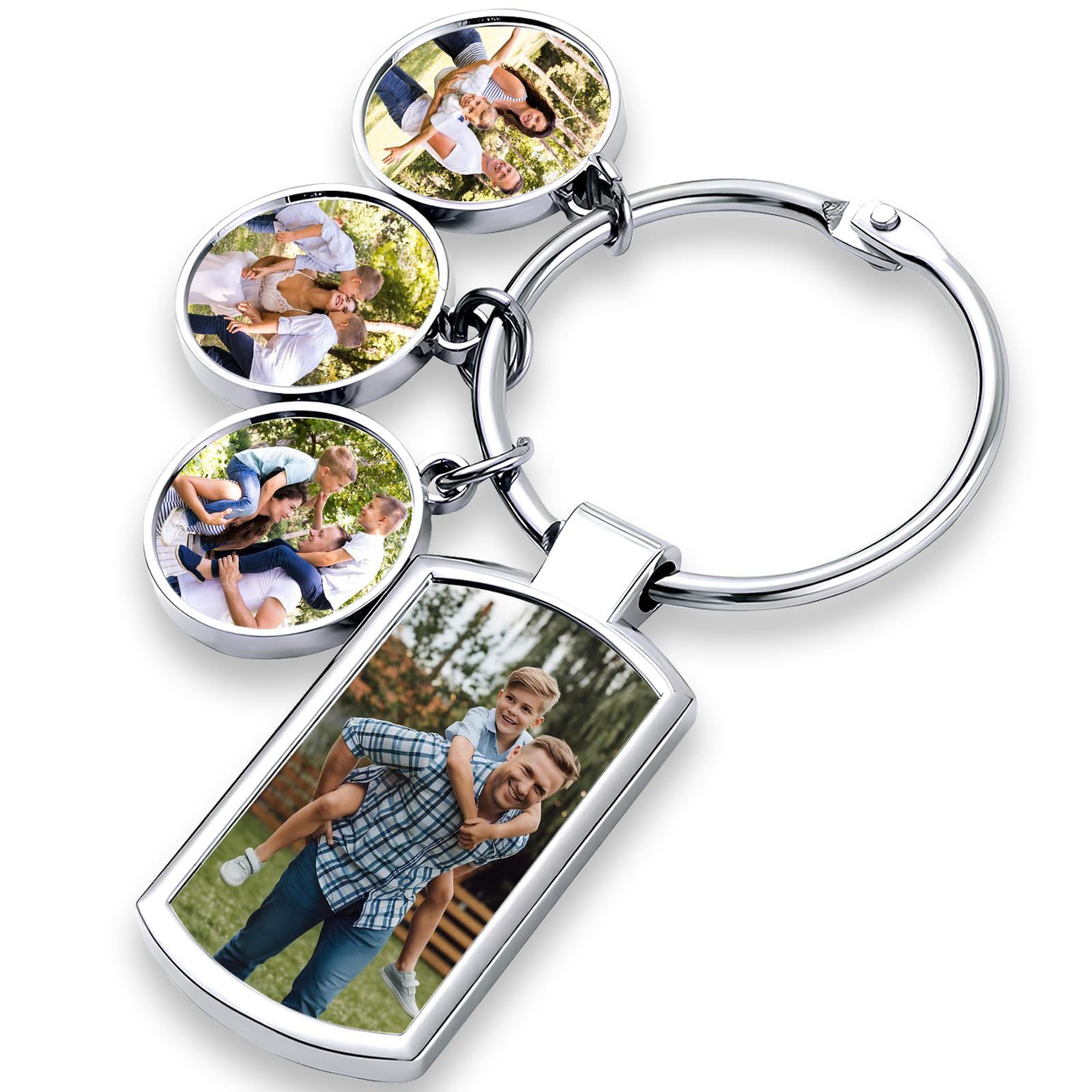 BEXOA Personalised Keyring Photo & Text - Custom Keychain with Engraved Name Keyrings Customized Keychains with Picture Personalised Gifts for Men, Women, Dad and Mom (1+3 Type)