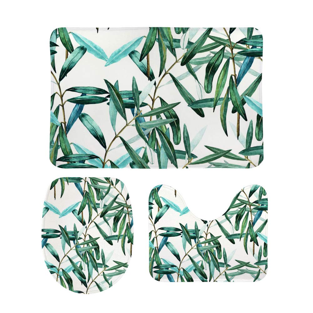 Tapis de bain antidérapants lot de 3 pour intérieur cuisine et douche motif aquarelle
