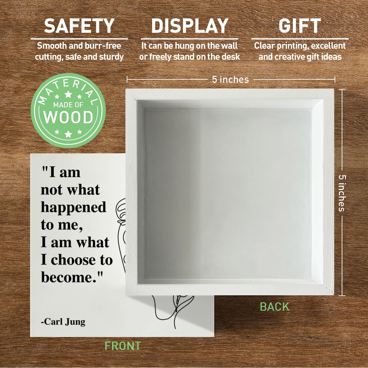 Therapy Office Desk Decor Wooden Box Sign, Mental Health Decor for Home School Counseling Decoration Mental Health Gift for School Counselor Psychologist Therapist, I Am What I Choose to Become