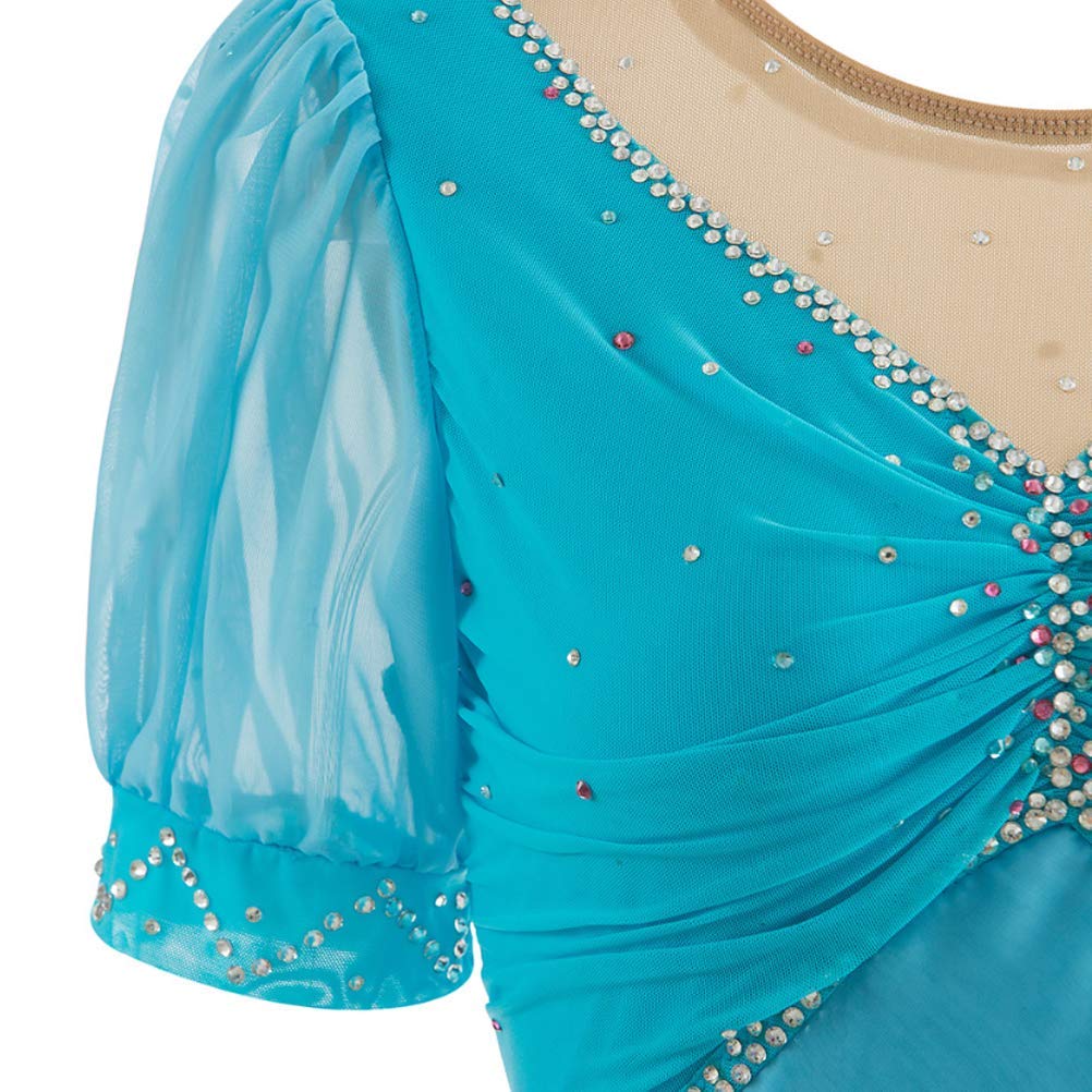 JRUIA Vestito da Pattinaggio Artistico Fatto A Mano da Bambina Bambini Abbigliamento da Pattinaggio da Competizione Body da Ginnastica Danza Classica A Maniche ​Corte