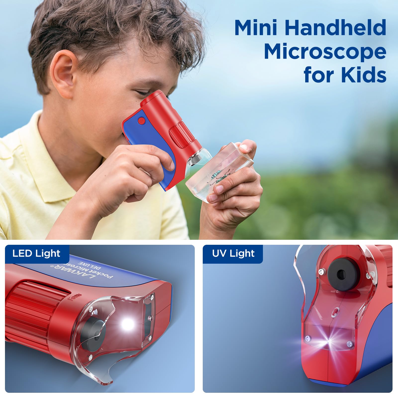 Mini microscopio de bolsillo 60x-120x para niños y adultos, microscopio portátil de mano con diapositivas de microscopio, microscopio portátil para niños pequeños científicos, estudiantes, 7