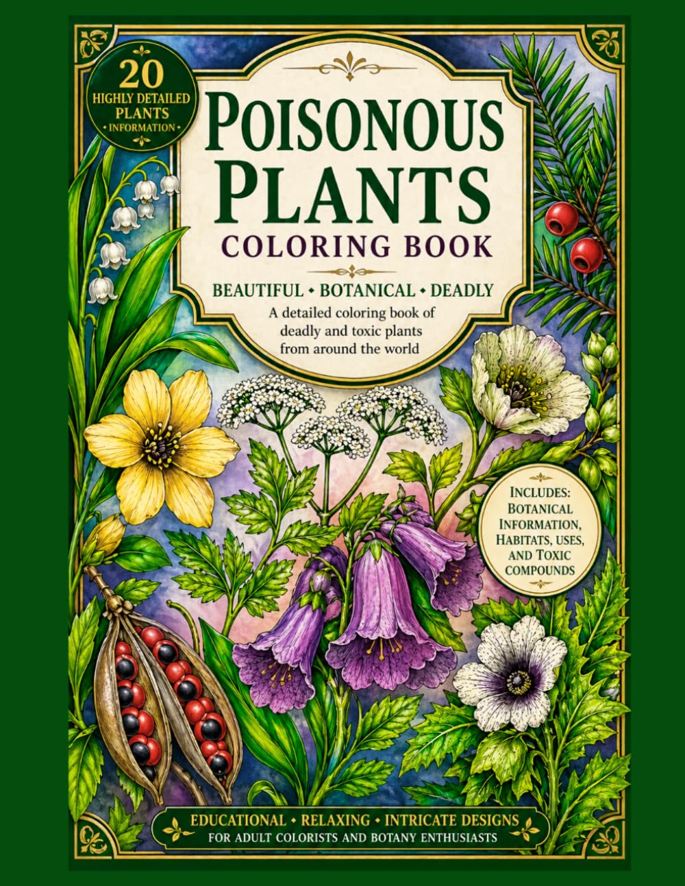 Intricate Botanical Designs of Deadly Flowers and Toxic Plants with Educational Profiles for Relaxation, Stress Relief, and Creative Coloring: Beautiful, botanical, deadly