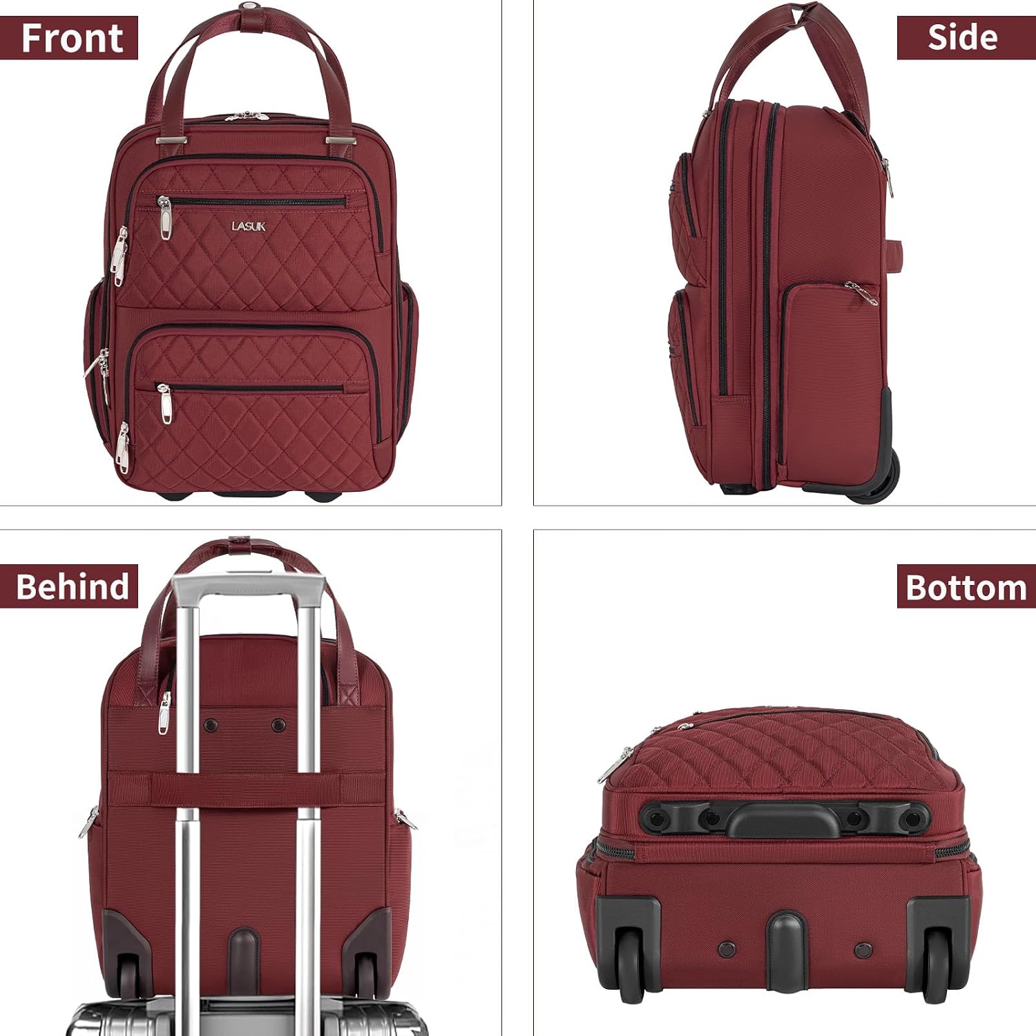 Underseat Carry On Luggage with Wheels, 17 inch Lightweight Overnight Soft Sided Personal Luggage Bag Carry-On Suitcase for Short Trip Travel Business, Burgundy
