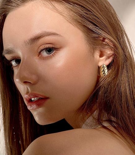 Sunssy Chunky Gold Hoop Earrings For Women 925 Sterling Silver Post Hypoallergenic Long Waterdrop Earrings For Girls 18K Gold Teardrop Statement Earrings Lightweight Trendy Jewelry #TOP6