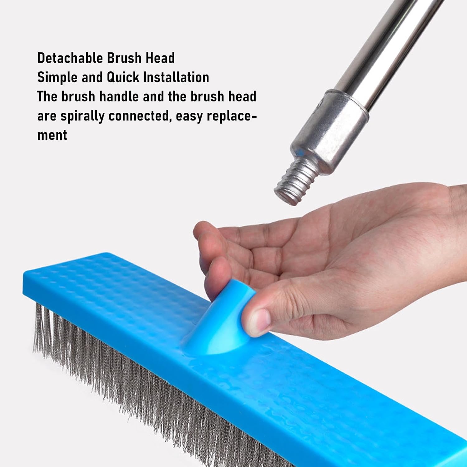 Mumusuki 20CM Hard Brush, Stiff Stainless Steel Brush Head with Telescopic Handle for Grime Moss Removal on Outdoor Floor Deck Garden Garage (120cm)