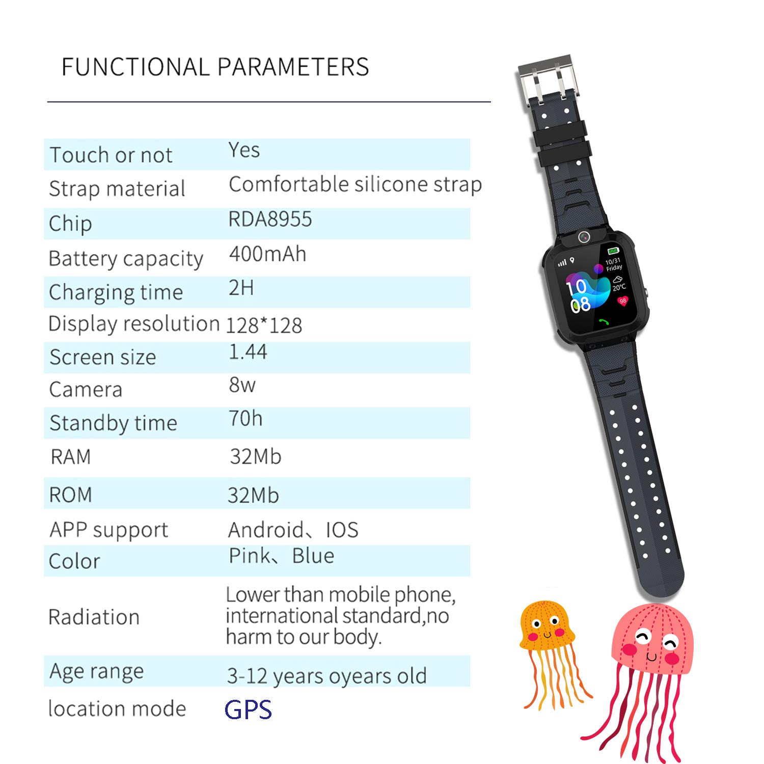 GPS kids Smartwatch Phone per Impermeabile, GPS Localizzatore di tracciamento con Chat Vocale, Sveglia SOS per il Gioco di Matematica Studente Bambini Smart Watch, Regalo Ragazzo e Ragazza, Pink