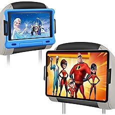 Macally Car Headrest Mount for Kids - Tablet Holder for Car Back Seat - iPad Holder for Car Backseat Rear Facing with Anti Slip Strap and Adjustable Case