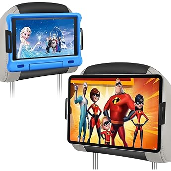 Macally Car Headrest Mount for Kids - Tablet Holder for Car Back Seat - iPad Holder for Car Backseat Rear Facing with Anti Slip Strap and Adjustable Case